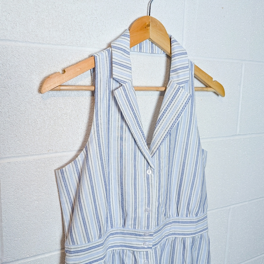 NWT Simply Noelle Halter Summer Dress With Straps Blue White Stripe Pockets Midi - Picture 3 of 13